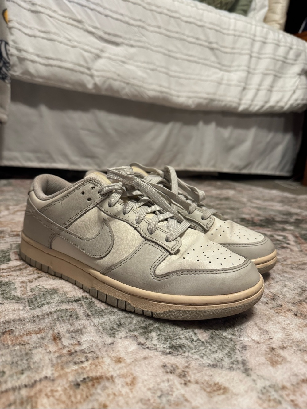Women’s Nike Dunks Low-Top Sneakers in Light Gray and Cream